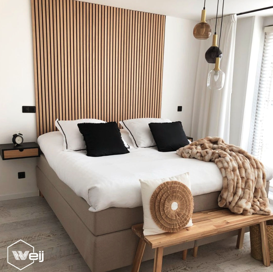 houten akoestische panelen in slaapkamer
